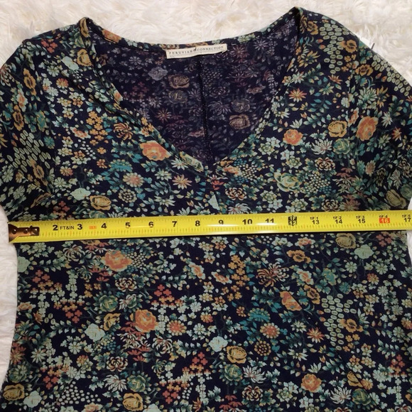 Peruvian Connection Tunic Indigo Rose Pima Bottom Millefiori Botanic Floral XS S - Picture 7 of 8